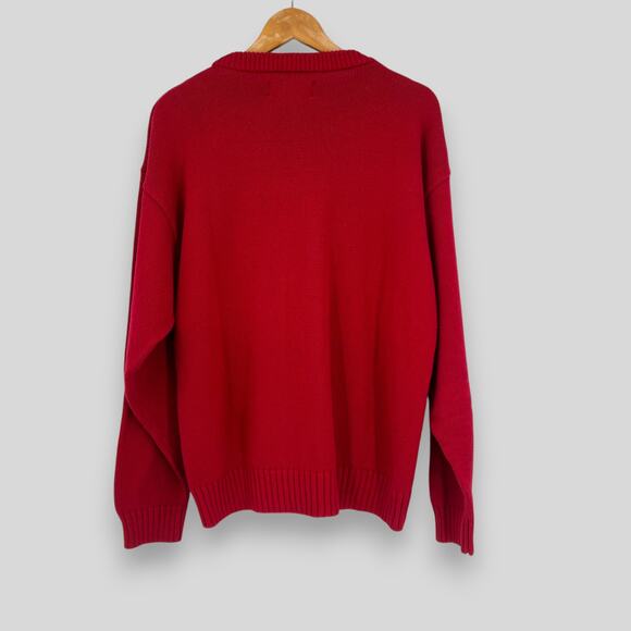 90s Vintage Eddie Bauer Red 100% Cotton Crewneck Knit Sweater Size L - Picture 2 of 5
